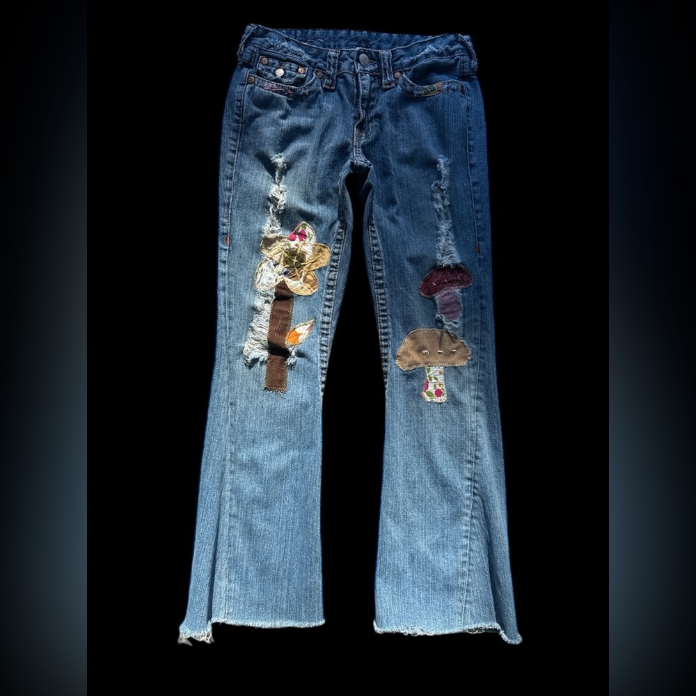 Y2K Vintage true religion ashbury Distressed Jeans with  mushroom Patchwork 29